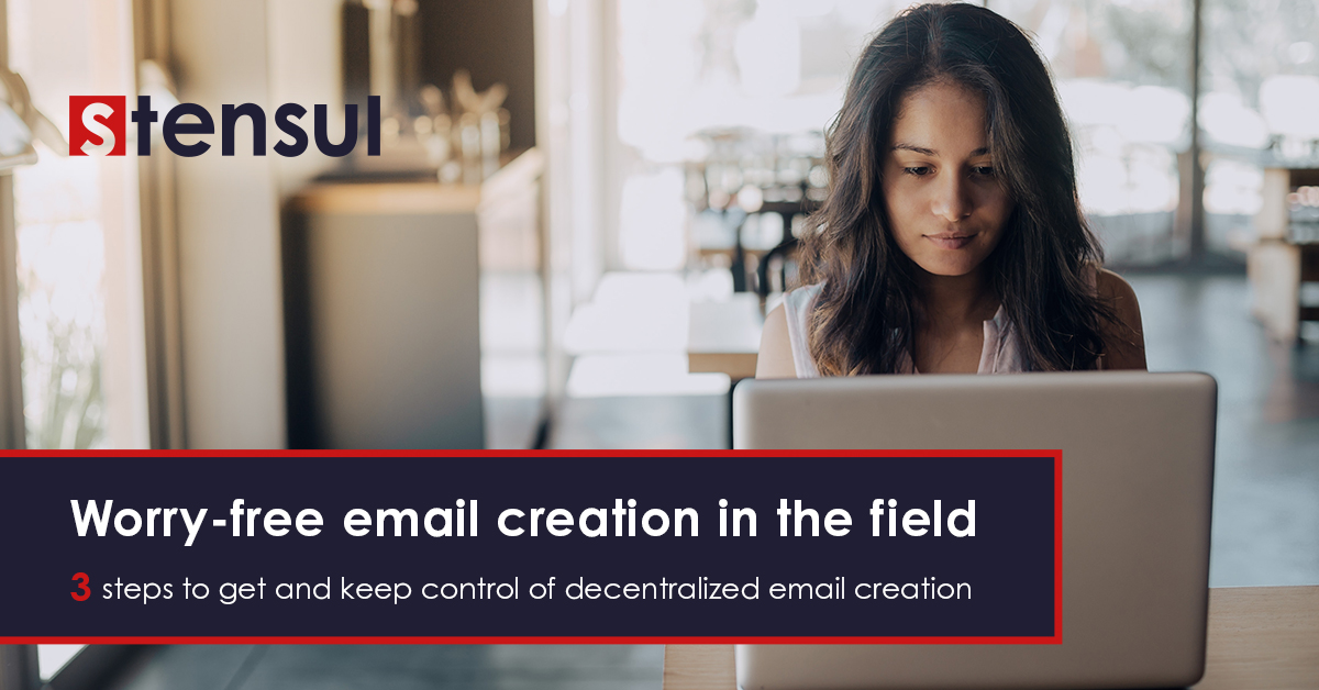 Cover to 3 Steps to worry free email creation in the field with female marketer working at computer