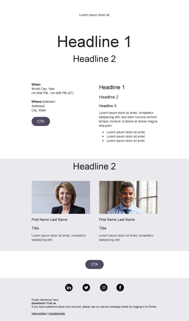 Events 2 email template for a highly-regulated company for Marketo