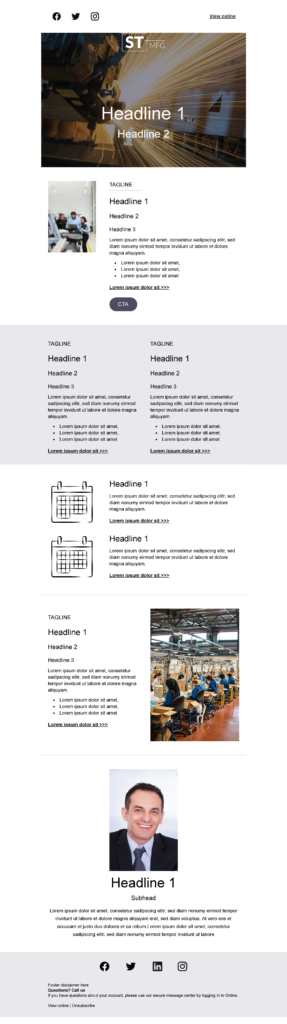Newsletter email template for a Manufacturing company for Marketo