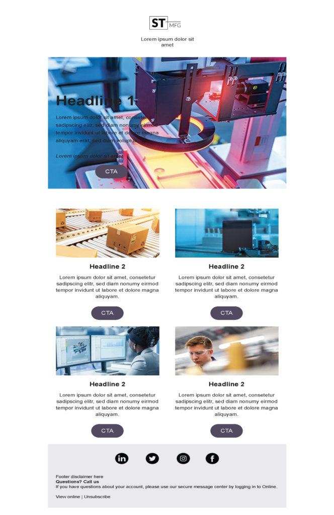 Product Update 2 email template for a Manufacturing company for Marketo