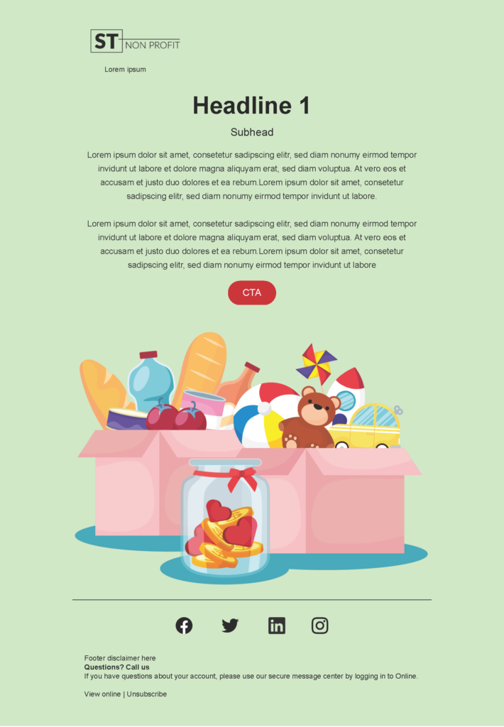 Seasonal email template for a Non Profit for Marketo