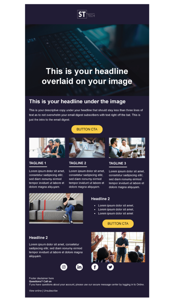 Email Digest 2 email template for a technology company for Marketo