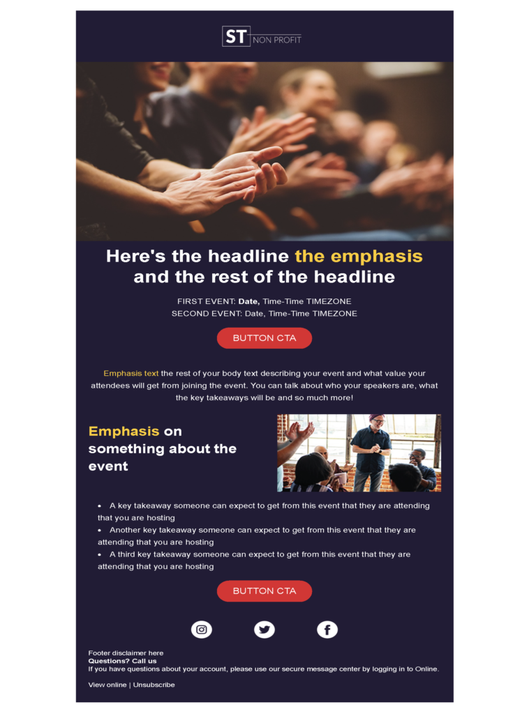 Events email template for a Non-Profit for Marketo