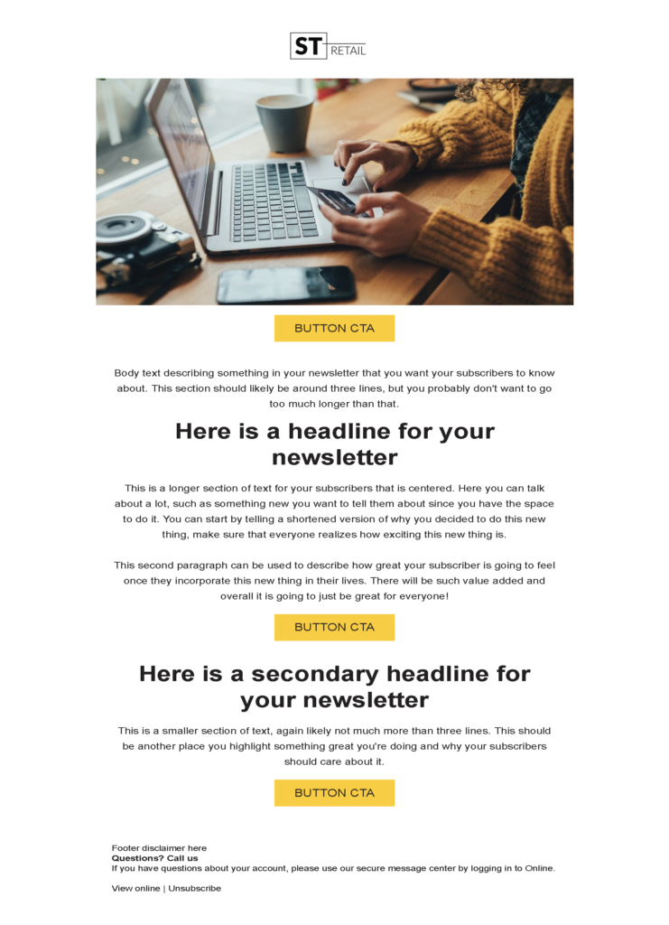 Newsletter 2 email template for a Retail company for Pardot