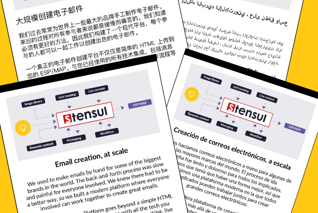 emails in multiple languages produced by Stensul