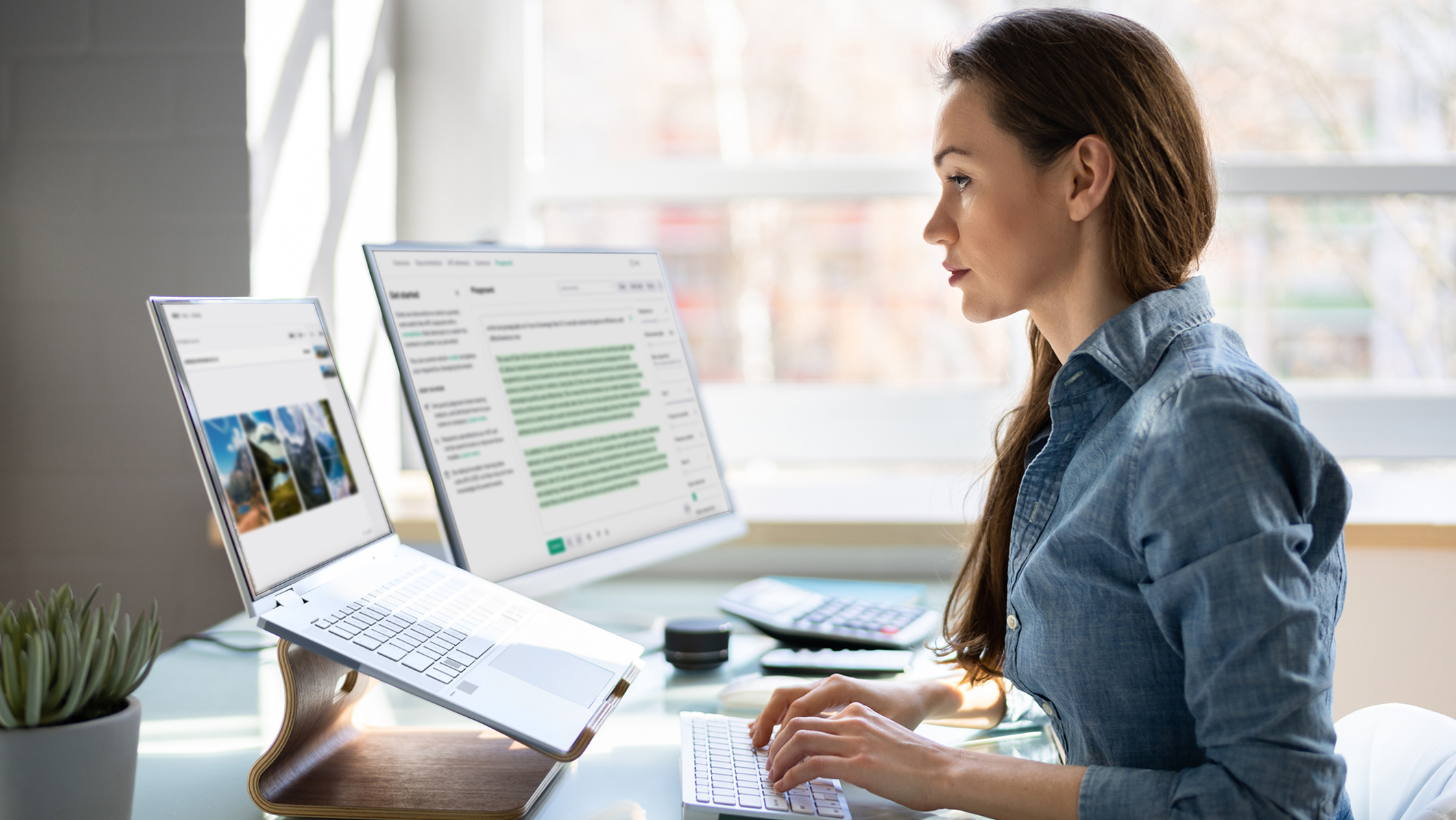 woman typing on a laptop