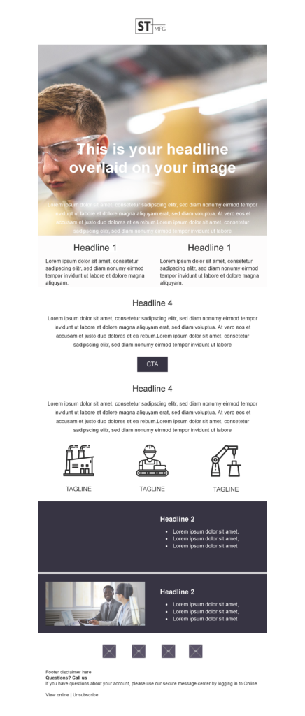 Newsletter 3 email template for a Manufacturing company for Marketo