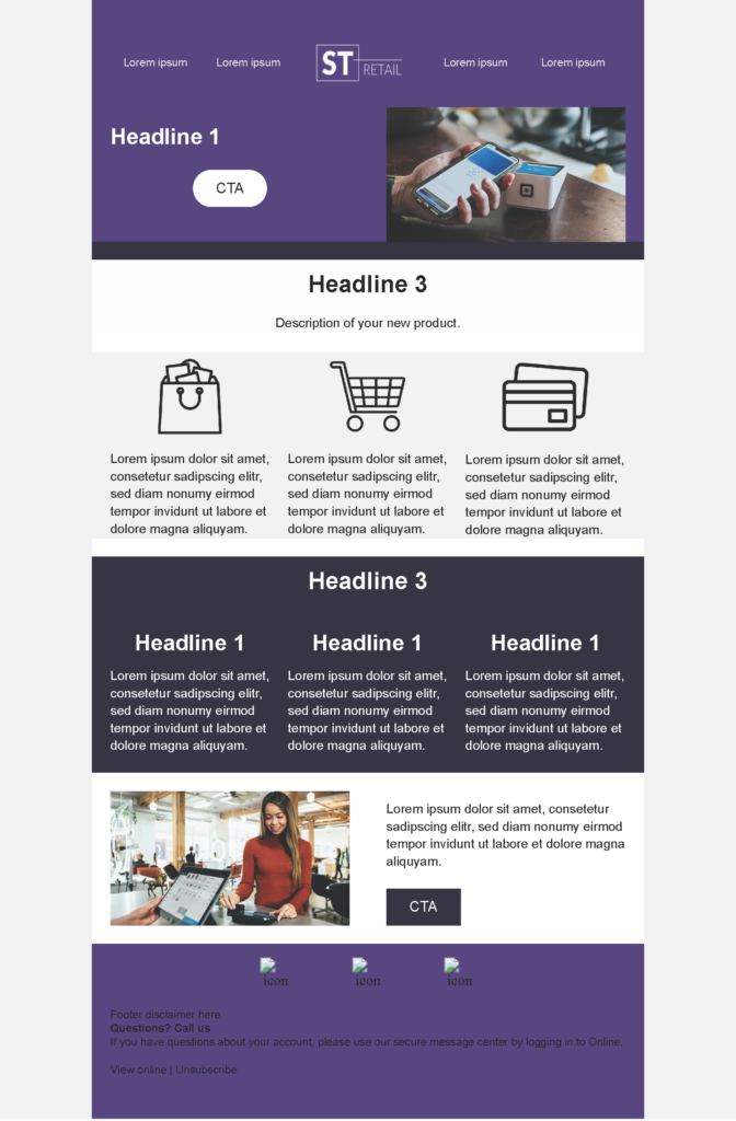 Product Update 3 email template for retail companies for Marketo