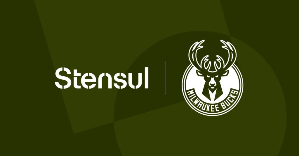 Stensul and Milwaukee Bucks logos on background of geometric shapes