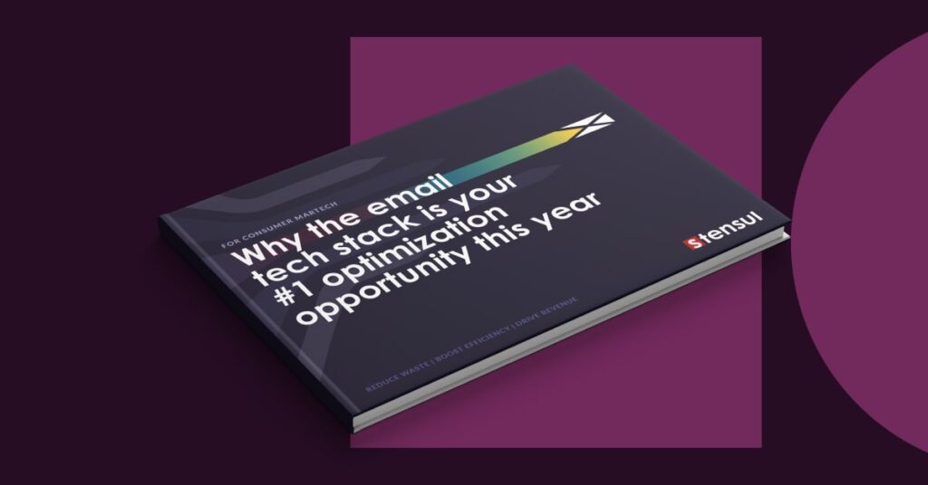 Book cover with arrows and why the email tech stack is your #1 opportunity this year on background of geometric shapes