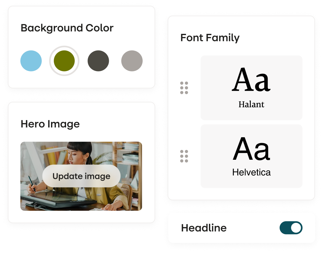 Stensul UI showing fonts, colors, changing image
