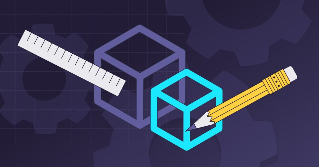 pencil and ruler designing an architectural cube