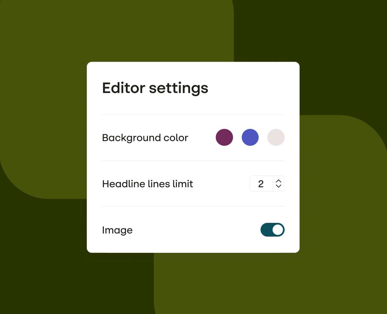 Stensul UI showing editor settings