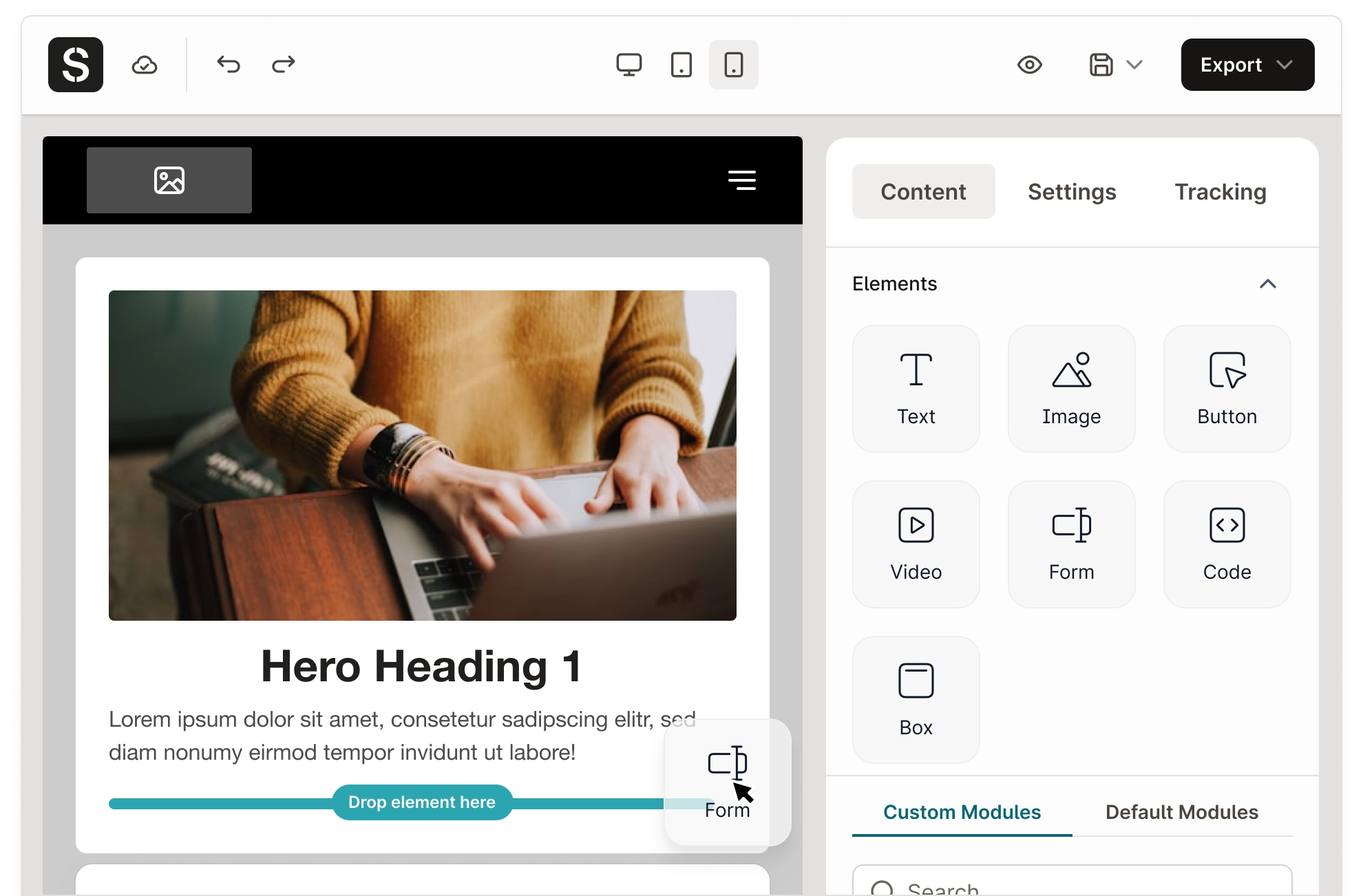 Stensul landing page builder interface