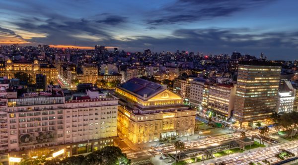 Aerial view 9 de Julio Avenue at night - Buenos Aires, Argentina
