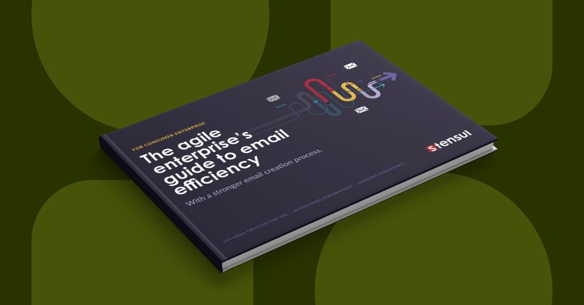 Book cover with arrows and The agile enterprise's guide to email efficiency on background of geometric shapes