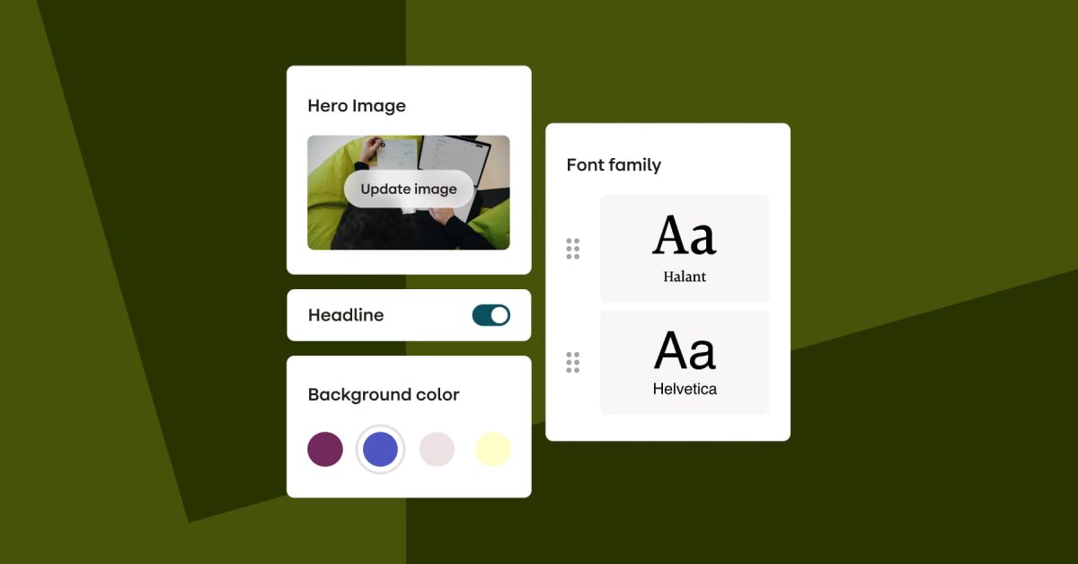 Stensul UI showing fonts, colors, changing image