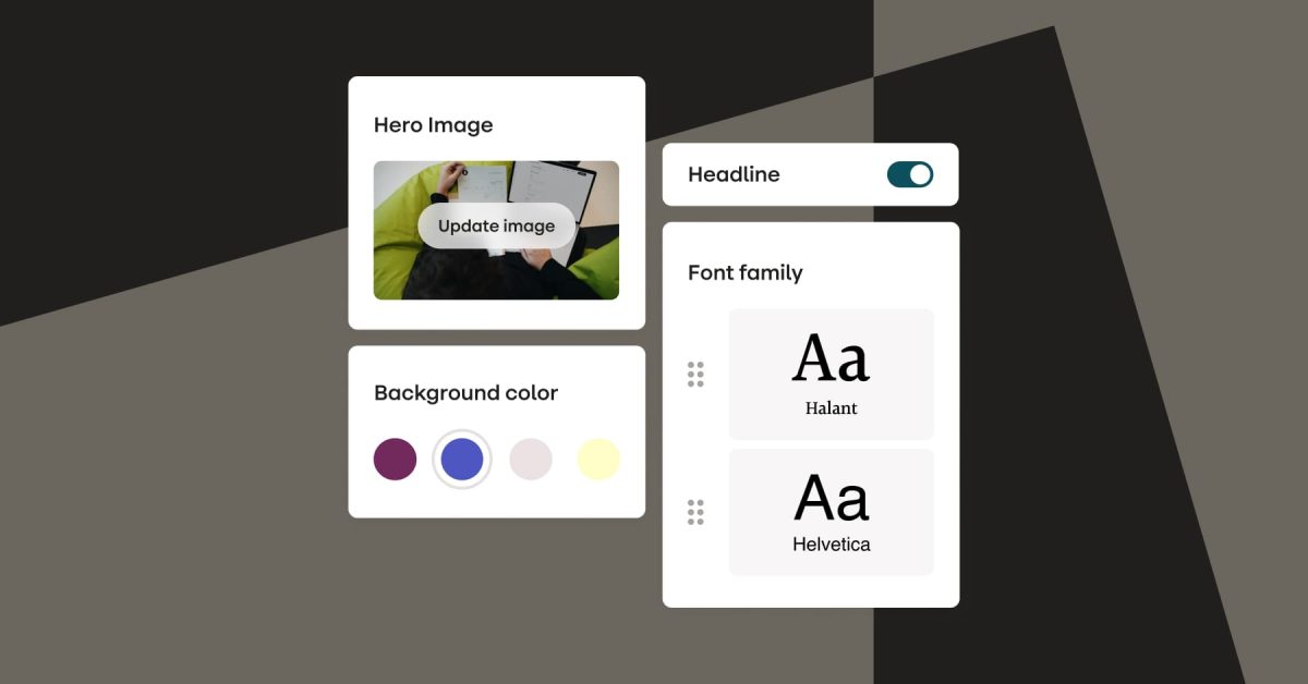 Stensul UI showing fonts, colors, changing image
