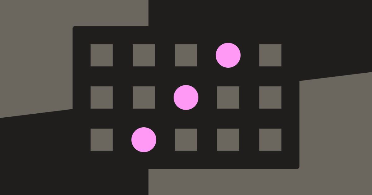Grid of squares and circles, with 3 circles in a row called out in the center