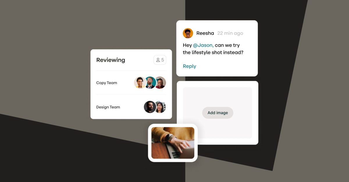 Stensul UI showing image module, reviewing module, comment module