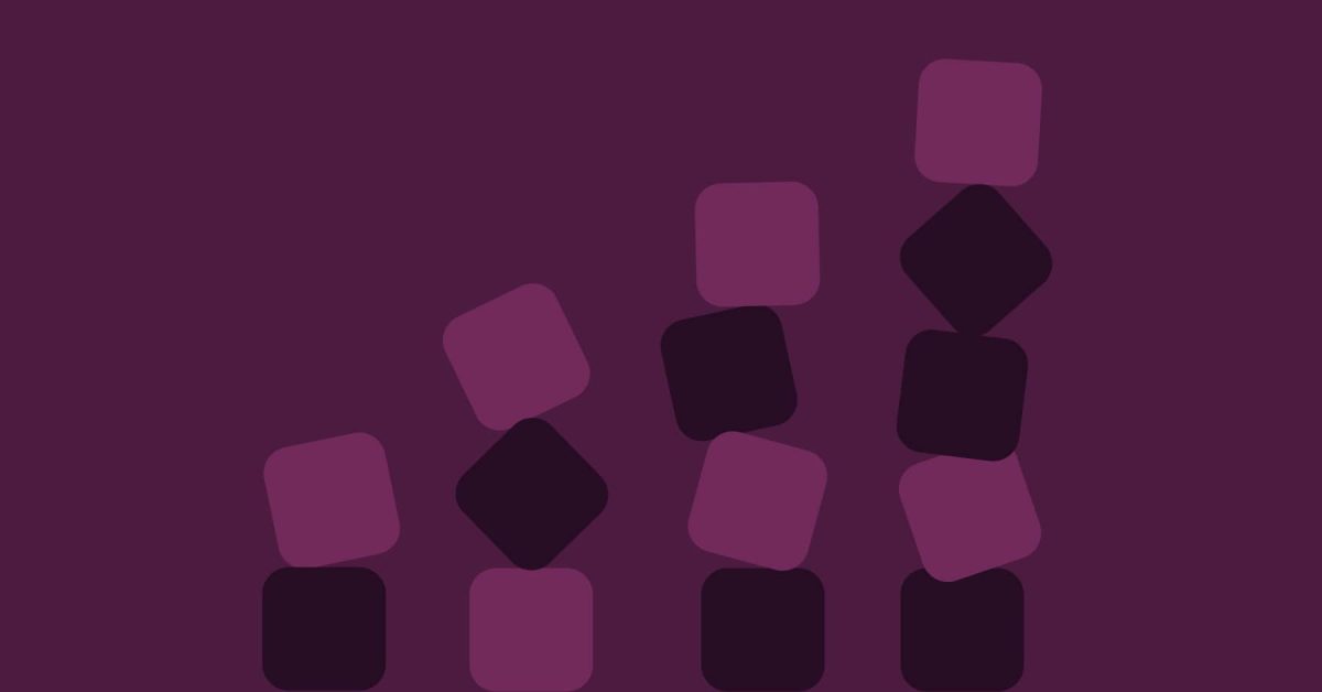 Precarious stacks of rounded squares getting taller as you move to the right