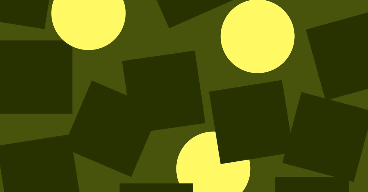 Jumble of squares and a few circles called out in a bright color