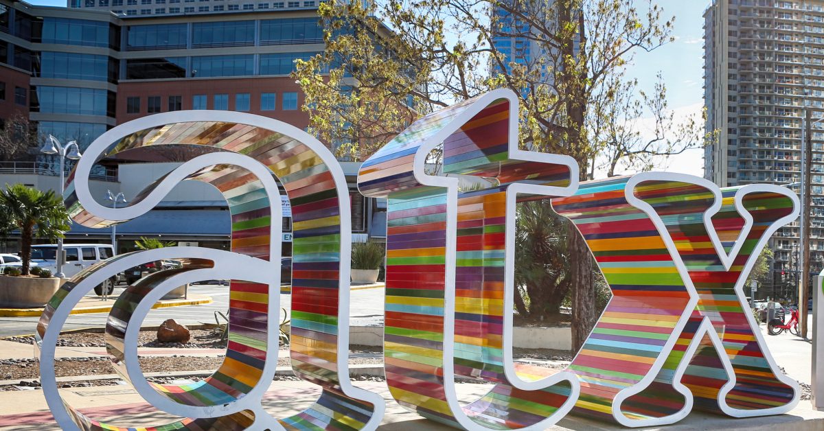 the ATX sculpture in downtown Austin Texas