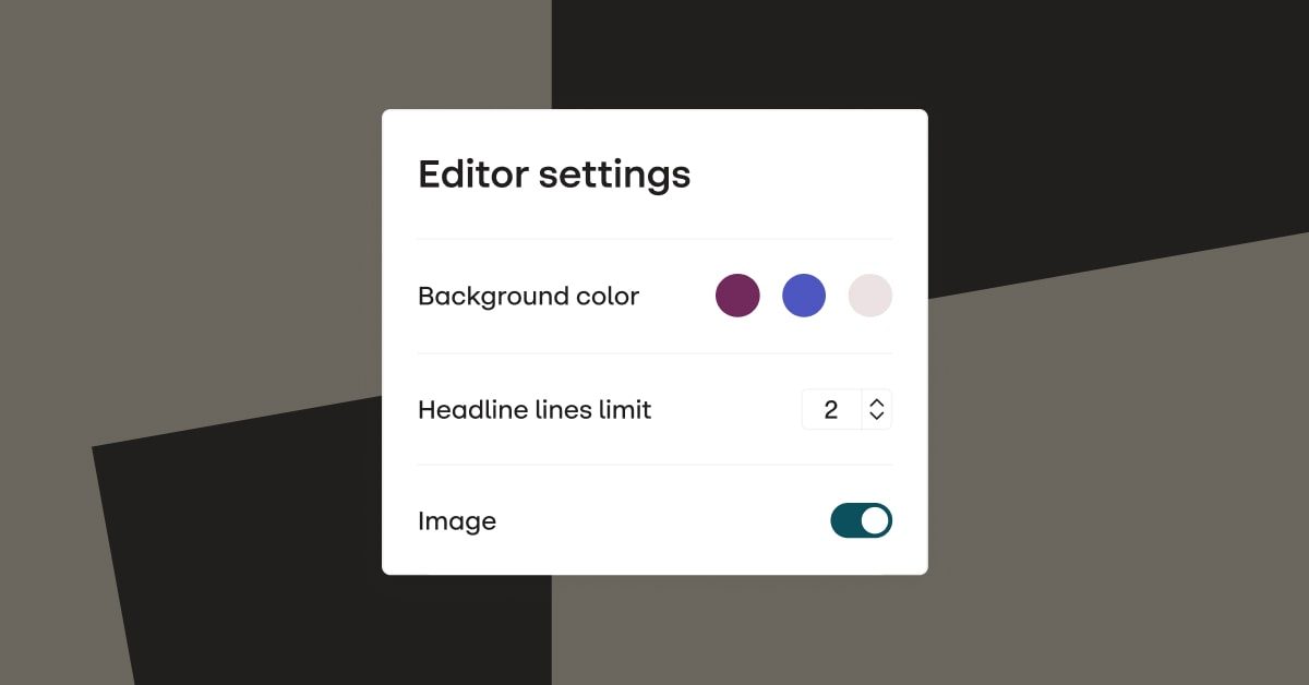 Product shot of editor settings