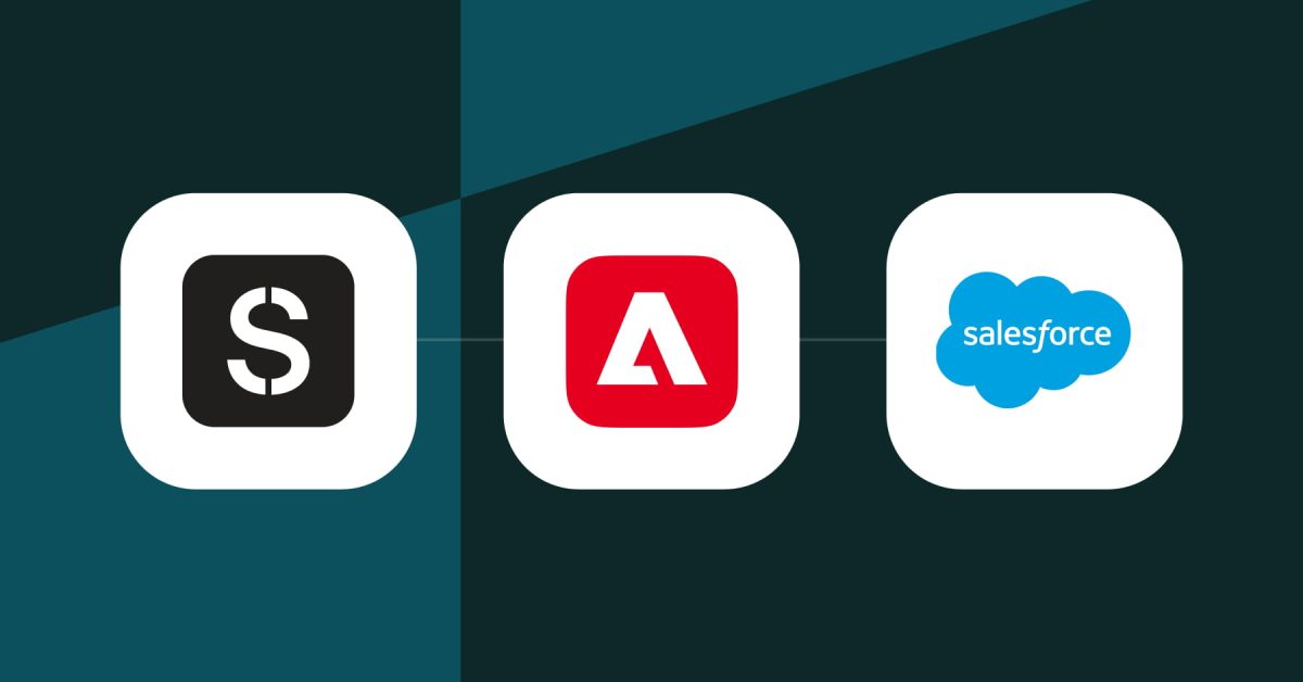 adobe, salesforce, stensul logomarks on abstract background