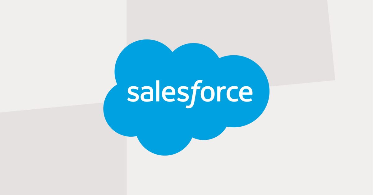 Salesforce logo on light background of intersecting geometric shapes