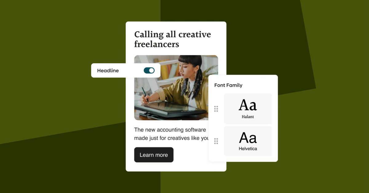 Stensul UI showing an email with fonts and ability to turn off headline